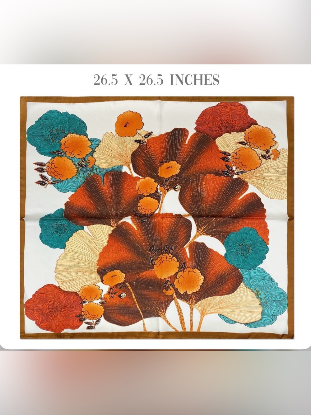 Wrapables Red Ginkgo Satin square scarf botanical fall Earth Tone